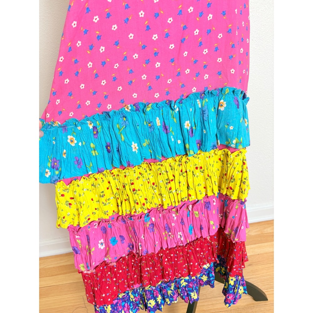 Y2K Vintage Colorful Floral Tiered Ruffle Maxi Dress Size Medium Dopamine Boho - Picture 3 of 5